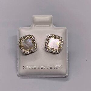 Women pearl clover earrings with butterfly clasp - Real silver 925 stamped